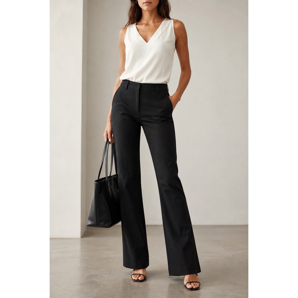 Theory Women's Size 2 Black Linen Blend Flare Dress Pants Trousers Quiet Luxury